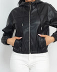 Faux Leather Hoodie Jacket