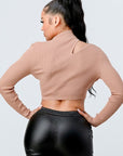 Lux Sweater Rib Cutout Mock Neck Crop Top