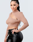 Lux Sweater Rib Cutout Mock Neck Crop Top