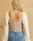 Tweed Bodice And Chiffon Square Top With Back Zipper