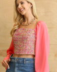 Tweed Bodice And Chiffon Square Top With Back Zipper