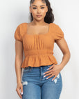 Puff Sleeve Eyelet Peplum Top