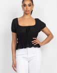 Puff Sleeve Eyelet Peplum Top