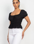 Puff Sleeve Eyelet Peplum Top