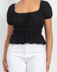 Puff Sleeve Eyelet Peplum Top