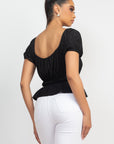 Puff Sleeve Eyelet Peplum Top