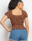 Puff Sleeve Eyelet Peplum Top