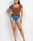 Puff Sleeve Eyelet Peplum Top