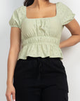 Puff Sleeve Eyelet Peplum Top
