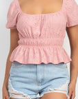Puff Sleeve Eyelet Peplum Top
