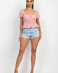 Puff Sleeve Eyelet Peplum Top