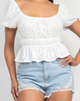 Puff Sleeve Eyelet Peplum Top