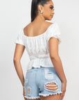 Puff Sleeve Eyelet Peplum Top