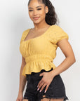 Puff Sleeve Eyelet Peplum Top
