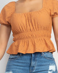 Puff Sleeve Eyelet Peplum Top