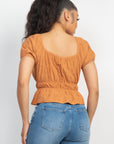 Puff Sleeve Eyelet Peplum Top