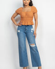 Puff Sleeve Eyelet Peplum Top