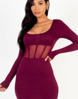 Square neck mesh corset mini dress