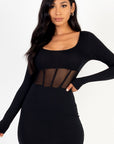 Square neck mesh corset mini dress