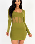 Square neck mesh corset mini dress