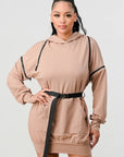 Double Zipper Long Sleeve Hooded Mini Dress