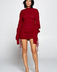 Solid Color Mock Neck Mini Bodycon Dress