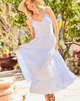 V-neck Tie Shoulder Strap Tier Stripe Print Maxi Oversize Dress