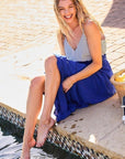 Striped Print Cami Sol Top Hi-waist Skirt Side Pocket Maxi Dress