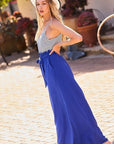 Striped Print Cami Sol Top Hi-waist Skirt Side Pocket Maxi Dress