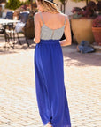 Striped Print Cami Sol Top Hi-waist Skirt Side Pocket Maxi Dress