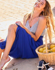 Striped Print Cami Sol Top Hi-waist Skirt Side Pocket Maxi Dress