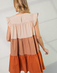 Poplin Tiered Color Block Dress