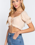 Short Slv Print Crop Woven Top