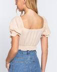 Short Slv Print Crop Woven Top