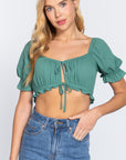 Short Slv Print Crop Woven Top