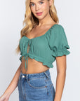 Short Slv Print Crop Woven Top