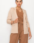 Ruched Sleeves Solid Blazer
