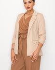 Ruched Sleeves Solid Blazer