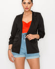 Ruched Sleeves Solid Blazer