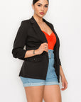 Ruched Sleeves Solid Blazer