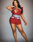 Plaid Print Denim Romper