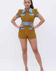 Plaid Print Denim Romper