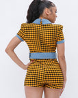 Plaid Print Denim Romper