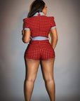 Plaid Print Denim Romper