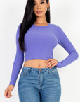 Long Sleeve Round Neck Basic Crop Top