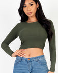 Long Sleeve Round Neck Basic Crop Top