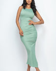 Sleeveless Ruched Side Split Maxi Dress