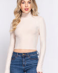 Long Slv Turtle Neck Rib Crop Knit Top