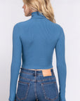 Long Slv Turtle Neck Rib Crop Knit Top