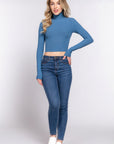 Long Slv Turtle Neck Rib Crop Knit Top